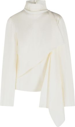 R&oacute;he cr&egrave;mekleurige zijden sjaalblouse