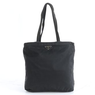 Prada Black Red Color Nylon Leather Shoulder Bag Tote Bag (Pre-Owned)