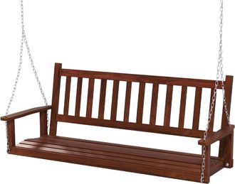 Costway Costway - Banco Columpio De 3 Plazas, Banco Colgante De Jard&iacute;n, Madera De &Aacute;lamo, Cadenas Ajustables De 170cm, Respaldo De Listones (168 X 65 X 63 Cm, 