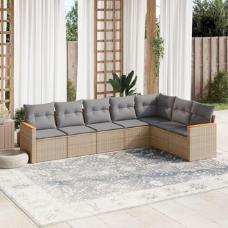 vidaXL Vidaxl - Set Sof&aacute;s De Jard&iacute;n 7 Piezas Y Cojines Rat&aacute;n Sint&eacute;tico Beige