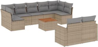 vidaXL Juego De Sof&aacute;s Jard&iacute;n Con Cojines Beige 10 Pzas Rat&aacute;n Sint&eacute;tico Vidaxl