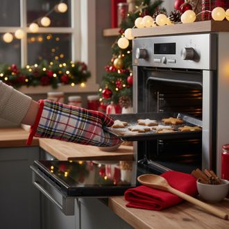 KASANOVA Set guanto, cucchiaio e strofinaccio tartan bianco