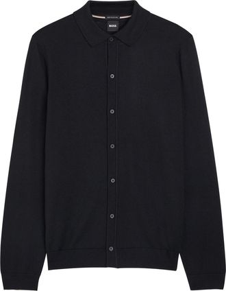 BOSS Boss Helbert Fine-knit Wool Shirt - Black - Xxl