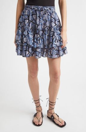 Ulla Johnson Arlin Paisley Floral Tiered Ruffle Cotton Blend Miniskirt in Zinnia at Nordstrom, Size 14
