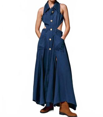 Urban Revivo Cotton Cutout Sleeveless Maxi Dress In Navy