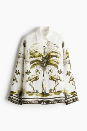 H&M Bedruckte Leinenbluse - Cremefarben/Gemustert