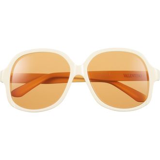 Valentino 50mm Polarized Round Sunglasses in Ivory Ivory Orange at Nordstrom Rack