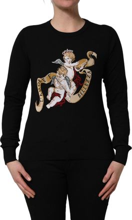 Dolce & Gabbana Womens Intarsia-Knit Angels Sweater Black Silk Virgin Wool