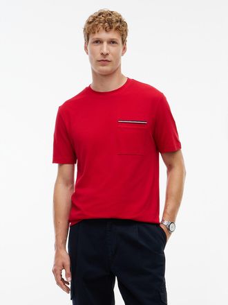 Tommy Hilfiger Mens Signature Stripe Pocket T-Shirt - Red - XL