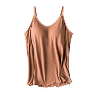 Generic Womens Tank Top Clasic Ladies T Shirts Vest Cami Womens Solid Color Thread With Chest Pad Without Wearing Bra One Tank Top Camisole with Shelf Bra (Br