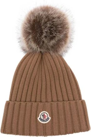 Moncler Accessoires, Dames, Bruin, ONE Size, Wol, Beige Wollen Hoed voor Vrouwen