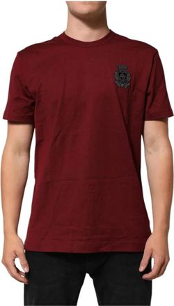 Dolce & Gabbana Rood Crest Logo Patch T-Shirt - Heren - T-shirts - Rood - M - Katoen - Tops