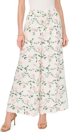 Vince Camuto Floral Print Tie Waist Wide Leg Pants in New Ivory at Nordstrom, Size Large