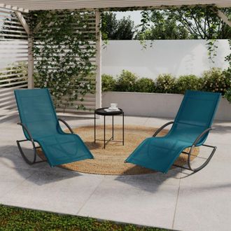 IDMarket Lote De 2 Mecedoras De Jard&iacute;n Malawi Lona Gris Marengo Y Azul Pato