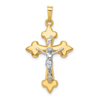 Diamond2Deal 14k Two-tone Gold Polished Fleur de Lis INRI Crucifix Pendant
