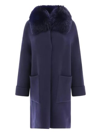Giovi Pellicce fur-collar wool coat - women - Wool/Cashmere - L - Blue