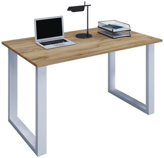 VCM Vcm - Wood Desk Al. 76 X An. 140 X P. 80 Cm Mesa De Ordenador Lisa Pies De Metal De Alta Calidad Mesa De Trabajo Muebles De Oficina - Lona U (plata / 