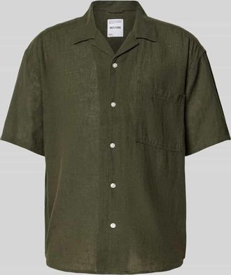 Only & Sons Relaxed Fit Freizeithemd aus Baumwoll-Leinen-Mix Modell CAIDEN in Dunkelgruen, Gr&ouml;&szlig;e XXL