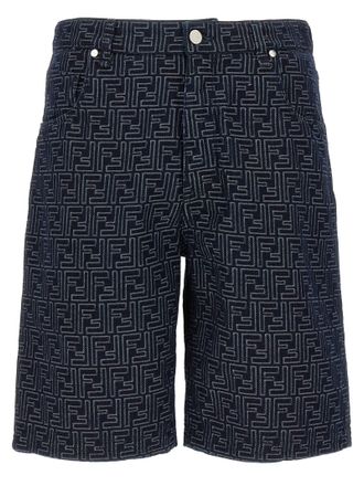 Fendi Blue Cotton Bermuda Mens Shorts