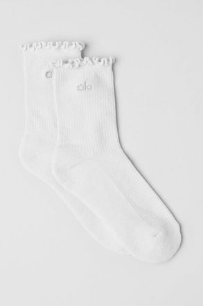 Alo | Womens Lettuce Edge Socks in White, Size: S/M (5-7.5)
