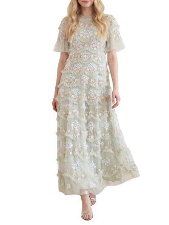 Needle & Thread Daisy Wave Ankle Gown in Mist at Nordstrom, Size 14