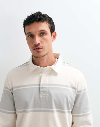 GANT polo rugby a righe a contrasto grigio