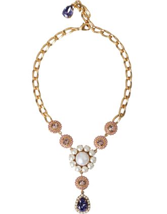 Dolce & Gabbana Gouden Messing Kristal Paarse Roze Parels Hanger Ketting