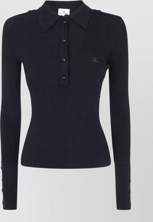 Courr&egrave;ges ribbed knit long sleeve polo top