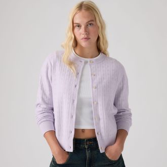 Levi's Supersoft Pointelle Crewneck Cardigan - Womens - XS - Blue