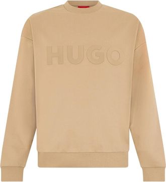 HUGO BOSS Logo Print Katoenen Terry Sweater - Heren - Sweatshirts - Beige - XS - Katoen - Hoodies & sweatvesten