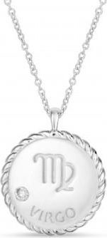 Allurez Virgo Zodiac Diamond Medallion Disk Pendant Necklace 14k White Gold