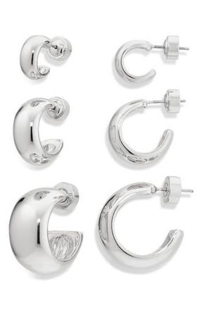 Nordstrom Set of 3 Polished Dome Hoop Earrings in Silver at Nordstrom Rack