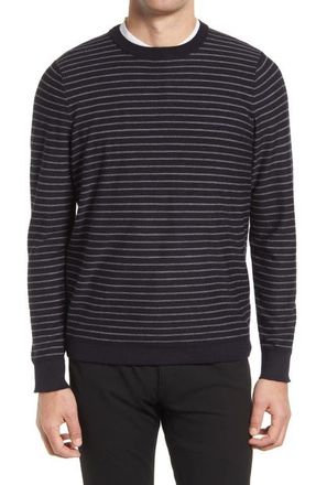Nordstrom Mens Tech-Smart Stripe Merino Wool Blend Sweater in Navy Grey Reverse Stripe at Nordstrom, Size Large