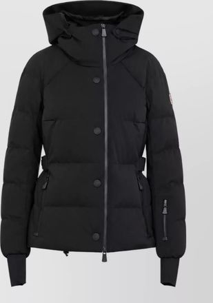 Moncler down hooded belted puffer jacket