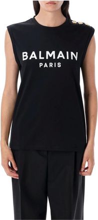 Balmain Sleeveless Tops, female, Black, XS, Paris Tank Top