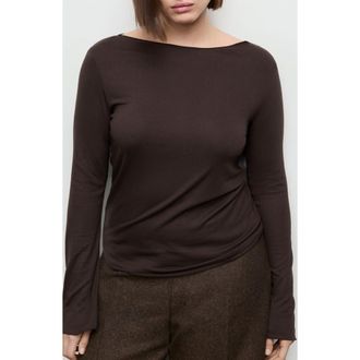 Mango Boatneck Top in Brown at Nordstrom, Size Xx-Small