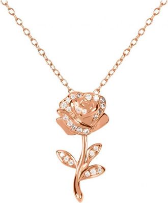 Disney Womens C902725TZWL-P-PH Beauty and The Beast Necklace - Rose Gold Sterling Silver - One Size