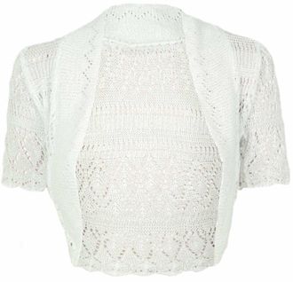 Purple Hanger New Ladies Knitted Short Sleeve Bolero Shrug Womens Crochet Pattern Top White Size 12 - 14