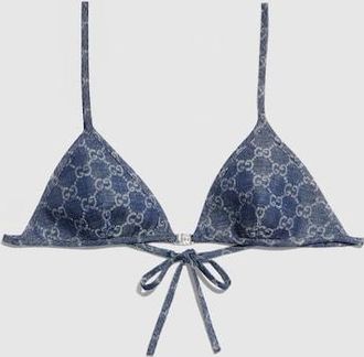 Gucci GG Light Cotton Denim Jacquard Top, Blue