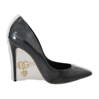 Dolce & Gabbana Prachtige Zwarte en Gouden Logo Hakken - Dames - Pumps - Zwart - 36 EU - Leer - Schoenen