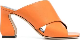 Sergio Rossi Oranje Leren Muiltjes met Multi-Way Banden - Dames - Muiltjes - Oranje - 40 EU - Leer - Schoenen