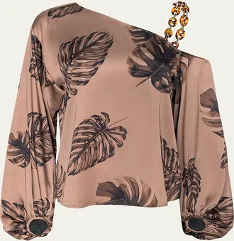L'agence Asami Botanical-Print Satin Blouse