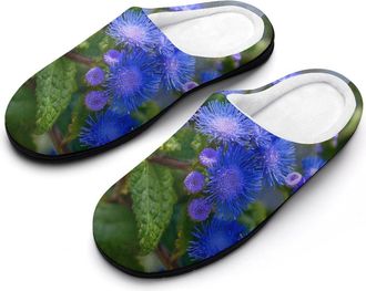 Generic Ageratum Flower Blooming Slippers Men Winter Warm Cotton Anti-Slip Indoor Slip-Ons House Shoes