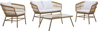 Vente-Unique Sal&oacute;n de jard&iacute;n de resina trenzada: 1 sof&aacute; de 2 plazas, 2 sillones y 1 mesa de centro - Natural claro - LOUSINI de MYLIA
