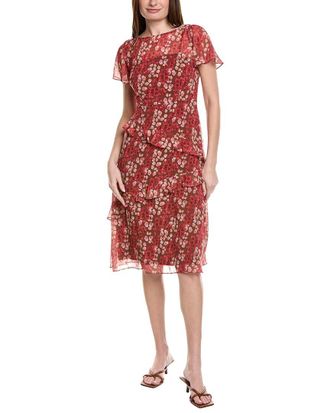 Adrianna Papell Flutter Sleeve Floral Chiffon Midi Dress