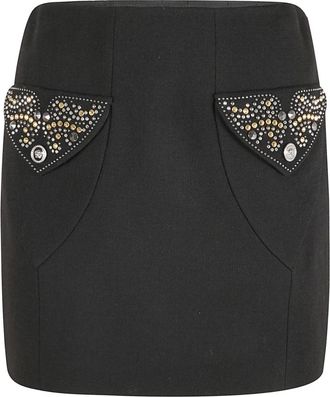 Versace Studded Wool Mini Skirt - Dames - Korte rokken - Zwart - M - Wol - Rokken