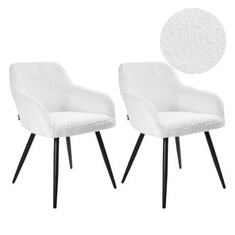 Beliani Beliani - Conjunto De 2 Sillas Asientos De Boucl&eacute; Patas De Metal Cocina Comedor Blanco Crema Casmalia