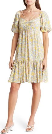 Lovestitch Cinched Bodice Mini Dress in Blue/Lemon at Nordstrom Rack, Size X-Small