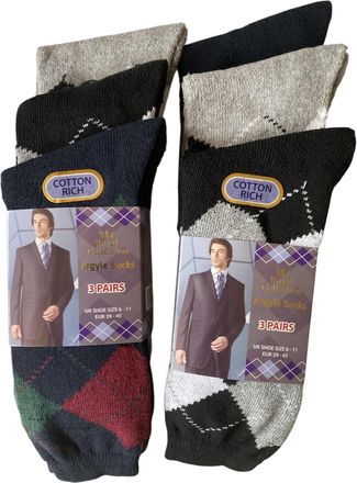 Generic Royal Collection Cotton Rich Argyle Socks, 6 Pairs, UK Size 6-11, Mid Calf Length