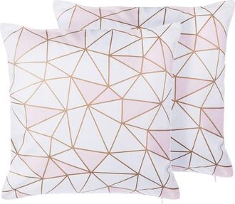 Beliani Conjunto De Cojines Decorativos De Algod&oacute;n Rosa Patr&oacute;n Geom&eacute;trico 45 X 45 Cm Decoraci&oacute;n Moderna Clarkia